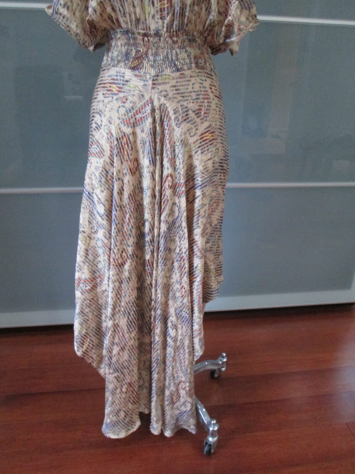 MAJE Rachel Paisley Smocked Waist Asymmetrical Maxi Dress Size 2