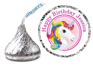 favors unicorn rainbow birthday kisses hershey kiss labels