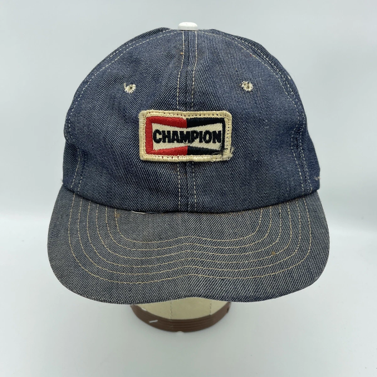 VTG CHAMPION Spark Plugs Patch Denim Trucker Snapback Hat Cap Very Rare
