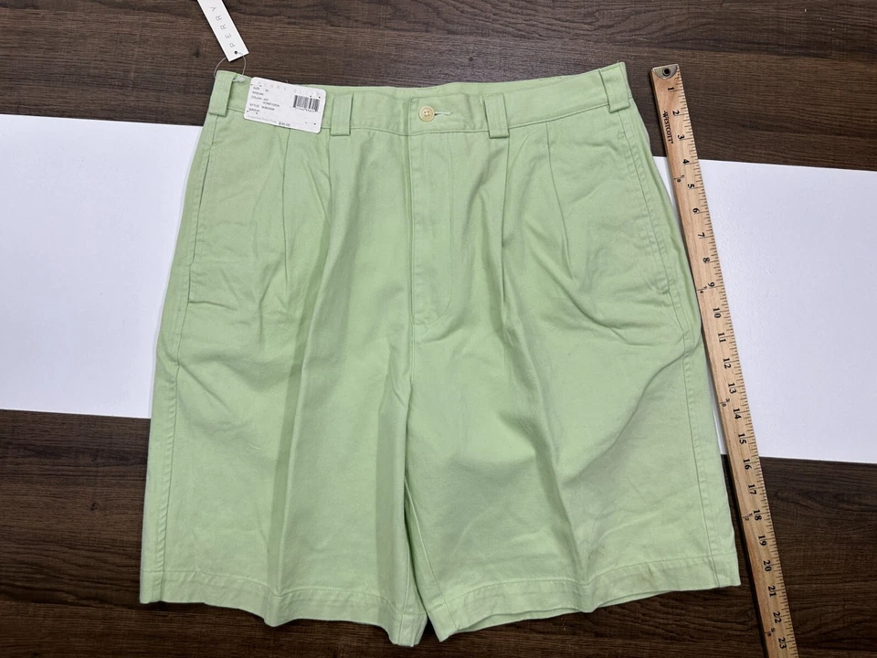 NUEVO Pantalones Cortos Chinos Perry Ellis Para Hombres Talla 34 Verde Honeydew 100% Algodón Nuevos con Etiquetas Foto 3 de 4