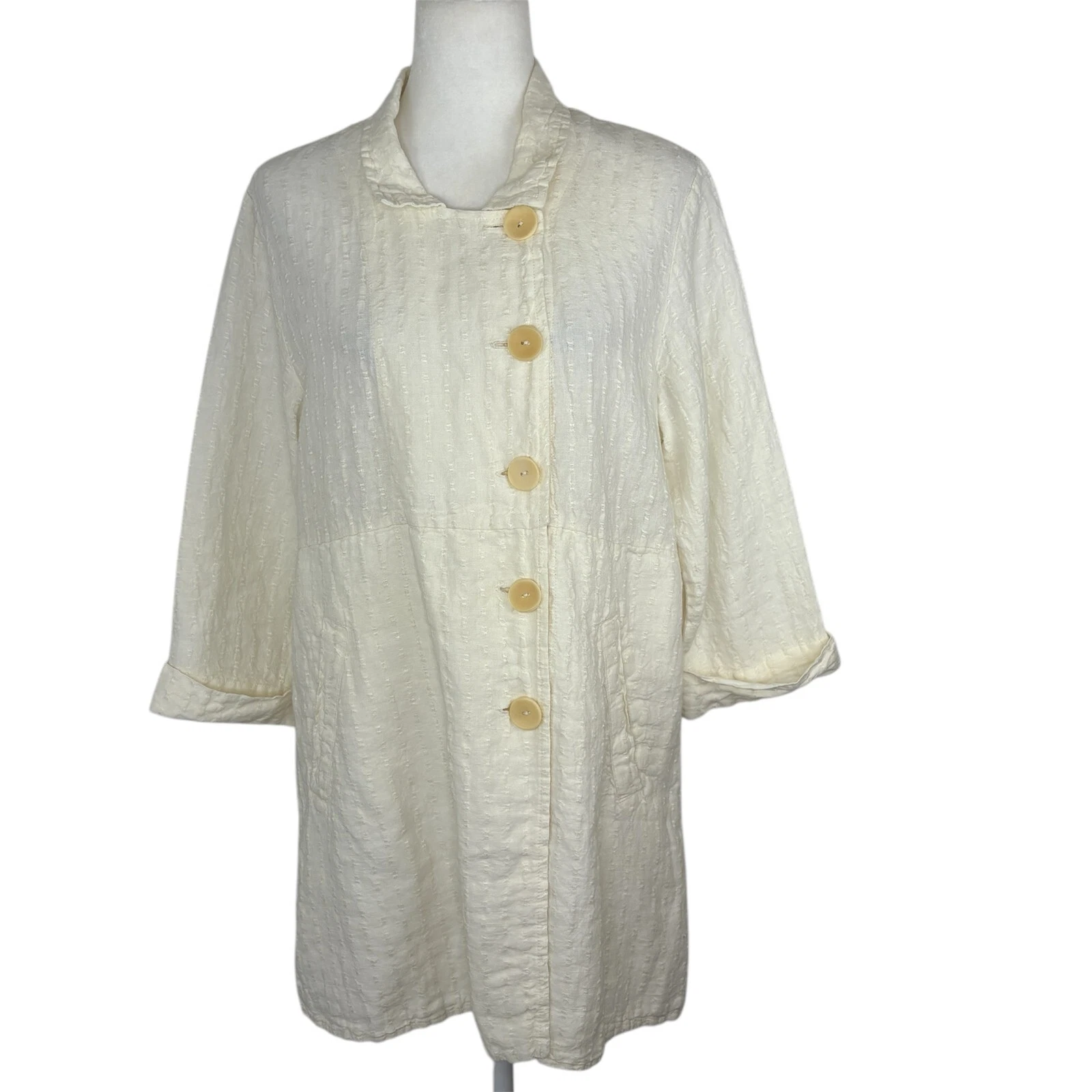 OFF WHITE Giacca FLAX taglia S relaxed Lagenlook texture lino bottoni davanti bianco sporco avorio