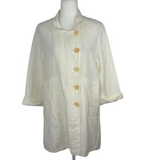 FLAX Jacket Size S Relaxed Lagenlook Texture Linen Button Front Off White Ivory