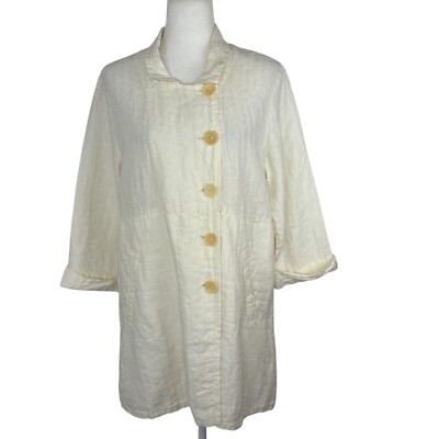 FLAX Jacket Size S Relaxed Lagenlook Texture Linen Button Front Off White Ivory