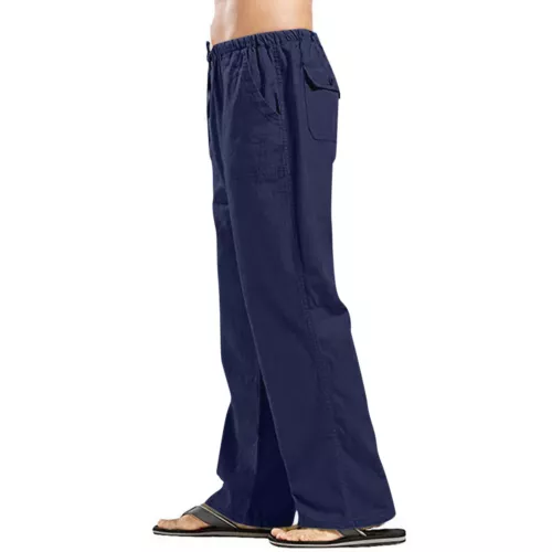 Herren Baumwolle Leinen lose Hose Freizeit Kordelzug Strand Yoga Baggy lange Hose - Bild 53 von 69