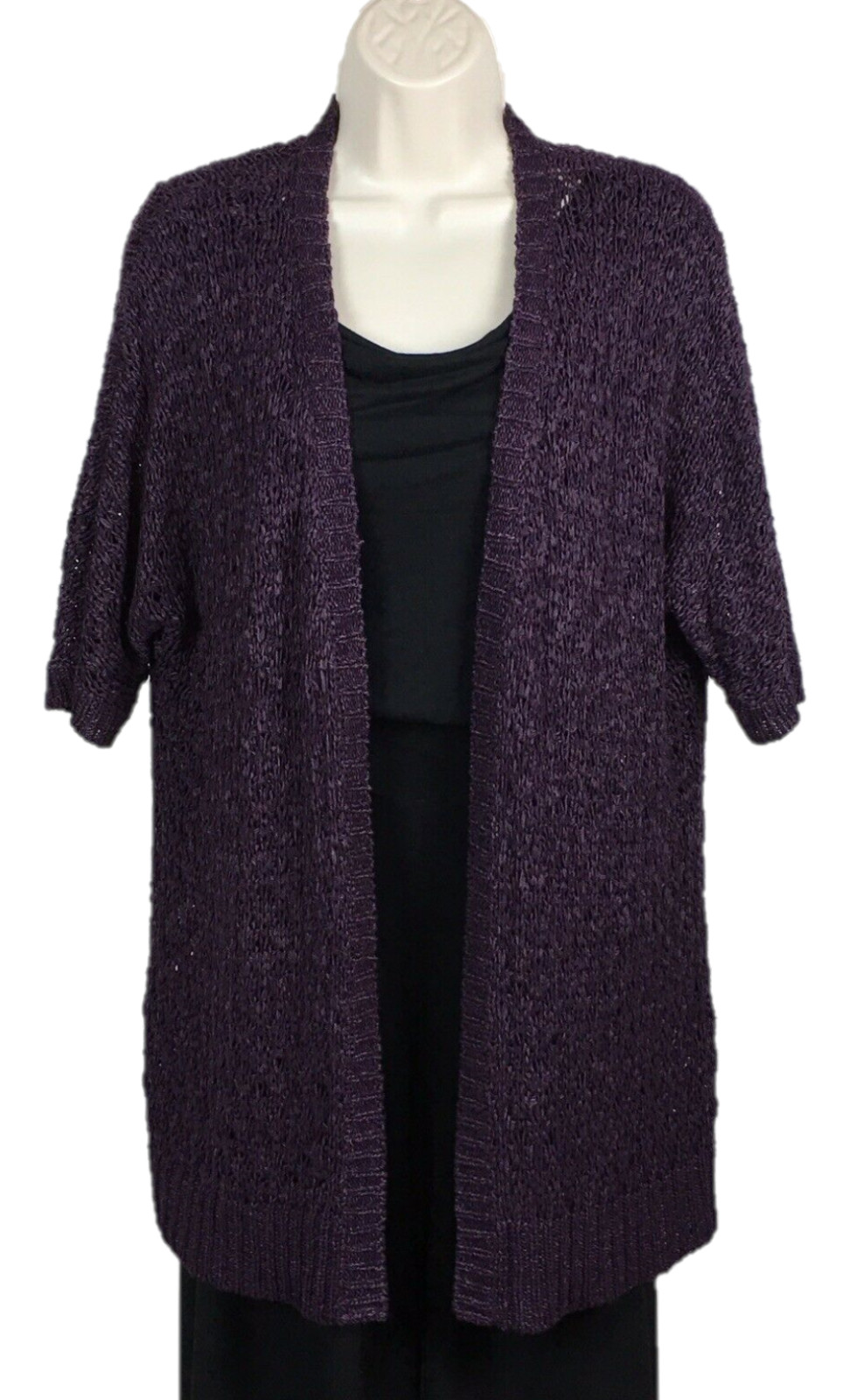 Cardigan Sweater Chico’s Size 1 Womens Medium Purple Open Loose Knit Breathable-image