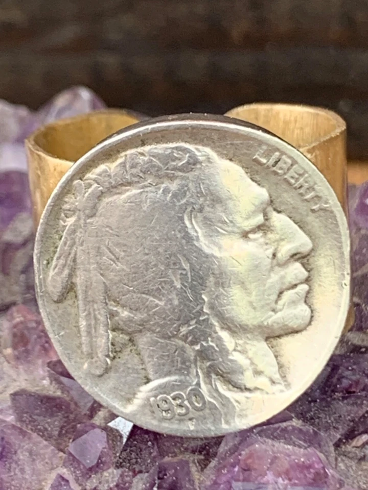 Anillo de sello de níquel 1930 15 mm banda cortada a mano tamaño 6,5 ajustable unisex Foto 3 de 4