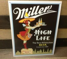 Vintage Miller High Life Best Milwaukee Beer Tin Metal Sign Server Waitress