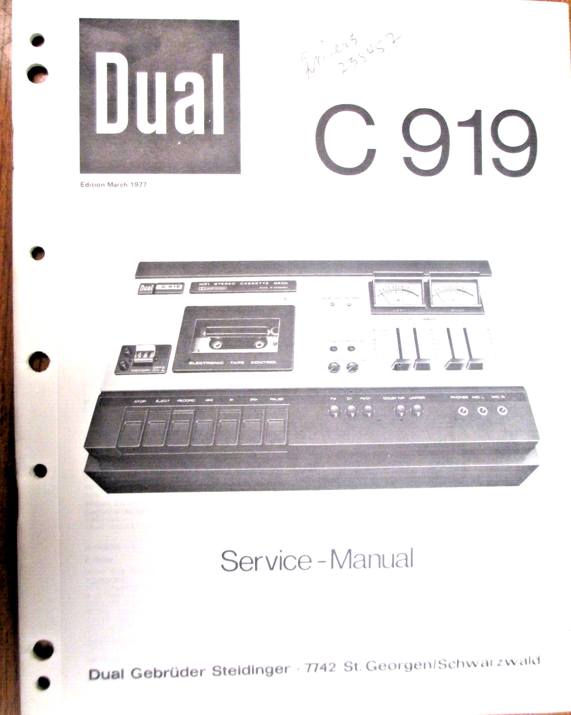 DUAL C 919  CASSETTE  SERVICE MANUAL ORIGINAL NOT A  PHOTO COPY.