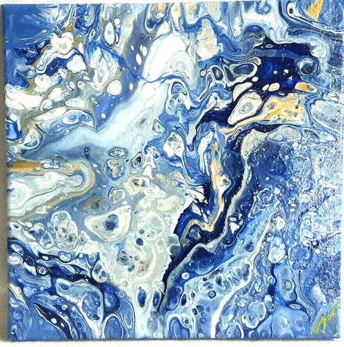 Acryl-Bild - Silver Water - Leinwand 30 x 30cm - Pouring 317