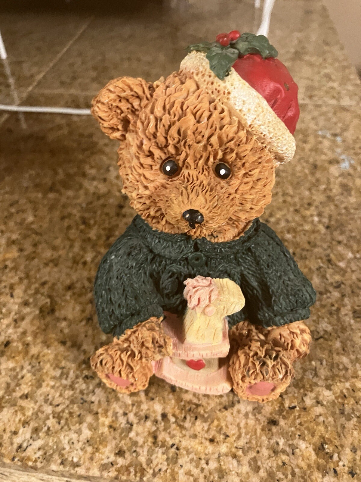 Classic Christmas Teddy Bear Wearing Santa Hat With Rocking Horse Toy
