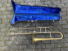 Schöne alte antike Posaune mit Mundstück und Koffer nicht gestempelt mit Patina