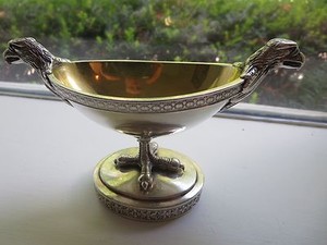 VERY RARE STERLING SILVER SALT CELLAR GOLD WASH EAGLE/HAWK SALT SERVING DISH 