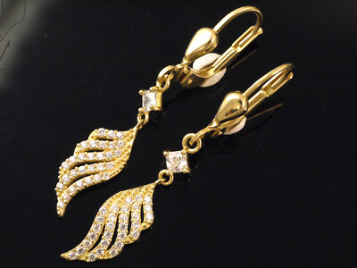 585 Gold Ohrringe mit Zirkonia Steinen 35 mm Länge 1 Paar mit Brisur