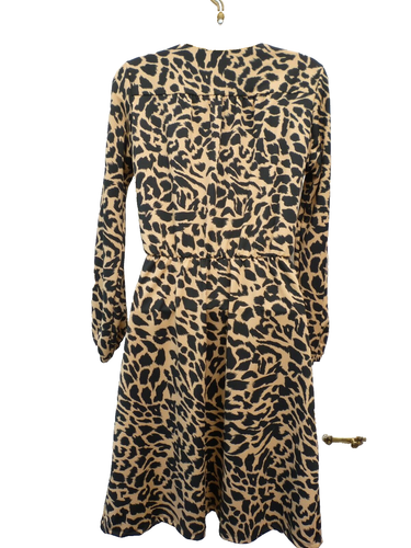 Abito M&S taglia 8 marrone cammello stampa animalier elegante casual elasticizzato jersey linea A - Foto 7 di 10