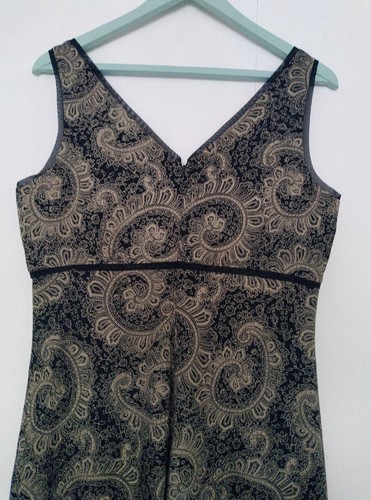 Old Navy Grey Brown Dress M 12 Or Smaller 14 Midi Long Paisley Lovely Feel Party - Picture 2 of 6