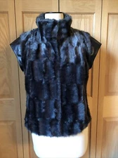 W By WORTH black faux fur leather combo zip fashion cap shoulder vest jacket 8