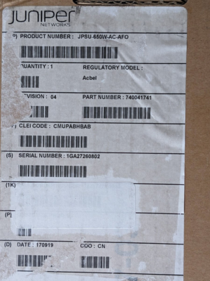 JPSU 650W AC AFI Juniper Networks | Alimentatore 650W CA Con Flusso D'aria Posteriore Anteriore