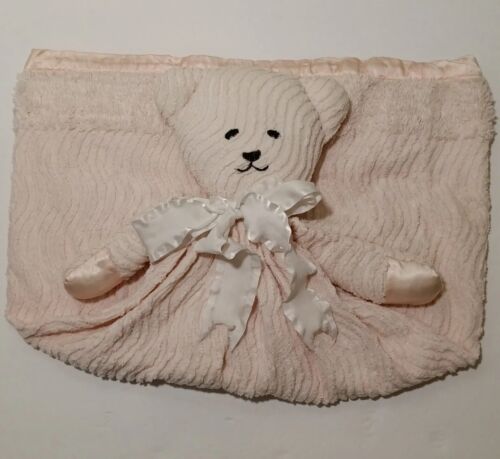 Pink Chenille Bear Lovey Satin Accents Security Blanket Plush Soothing Cleaned - Picture 1 of 19