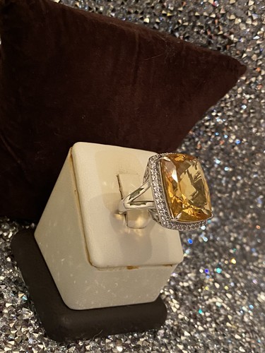Beautiful Sterling Silver 925 Yellow Crystal BIG RING Sz 6 - Picture 11 of 12