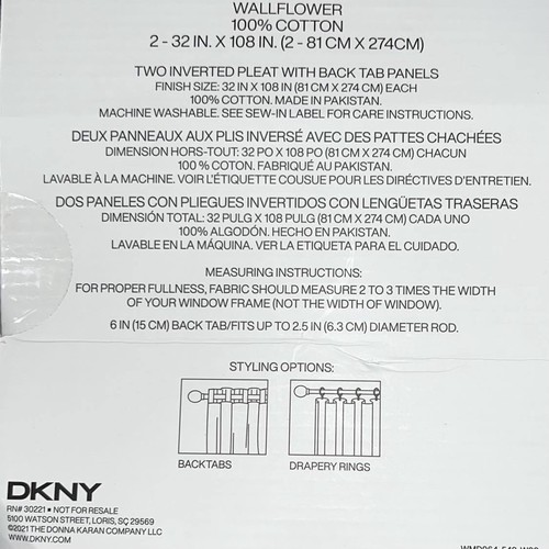DKNY 32 x 108 COTTON Wallflower Inverted Pleat Window Curtains Gray Gold White - Picture 6 of 8