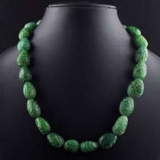 Ultimate Design 607 Cts Green Emerald Carved Beaded Necklace Jewelry AK 47 E589