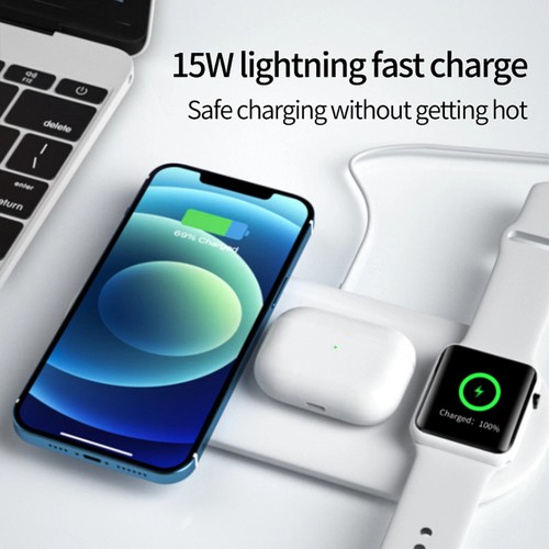 Chargeur sans fil rapide 3 en 1 15 W pour iPhone Samsung AirPod Apple Watch Chager - Photo 5 sur 9