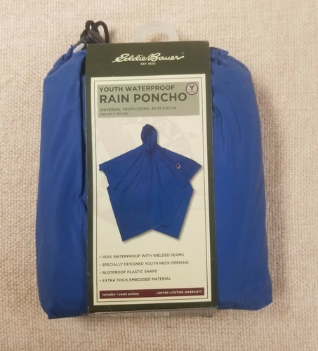 Eddie Bauer Blue Rain Poncho, Youth 