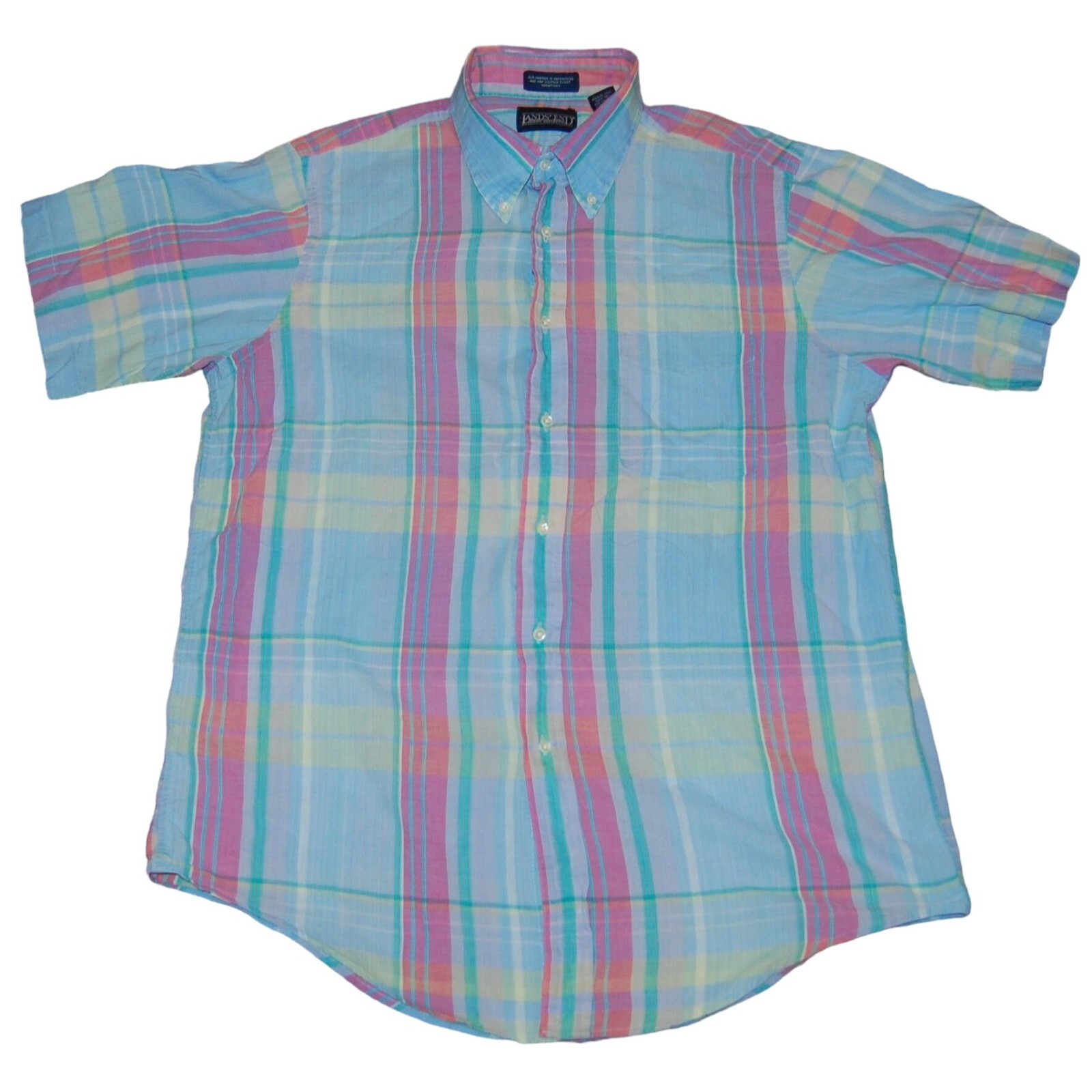 Vintage 90s LANDS’ END Madras Button Down Shirt Plaid Men's Large Made