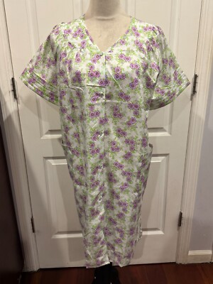 Women Short Sleeve Duster Housecoat w/side Pockets White W