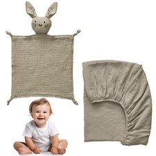 Muslin Crib Bedding Set Crib Sheet 28" 52"Security Blanket 11" 11" 100 Cotton