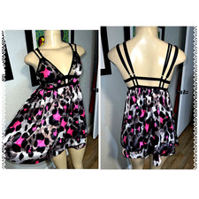 VTG Betsey Johnson Intimates Black Pink Lace Strappy S Leopard Baby Doll S y3