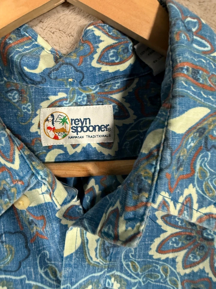 Camisa Hawaiana Reyn Spooner Para Hombre Talla Grande Azul Paisley Foto 3 de 4