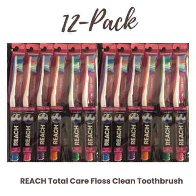 12-PACK! REACH Total Care Floss Clean Toothbrush Soft, Floss-Like Bristles