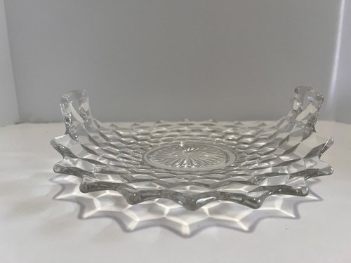 Vintage Fostoria Manganese Glass American Cubist Clear Bent Handled 10" Tray - Picture 4 of 14