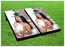 CORNHOLE BEANBAG TOSS GAME American Cowgirl White w Bags Game Boards Set 1063