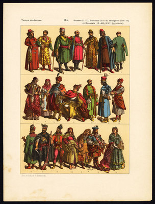 Antique Print-MODERN ERA-RUSSIA-POLAND-HUNGARY-SCOTLAND-COSTUME-Hottenroth-1884