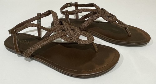 Women's Thong Sandal Falls Creek Brown Braided Flat Size 10 - Picture 2 of 10