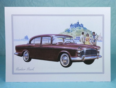 HUMBER HAWK - GRUSSKARTE - Oldtimer Erinnerungsstücke - innen leer - 7'' x 5''