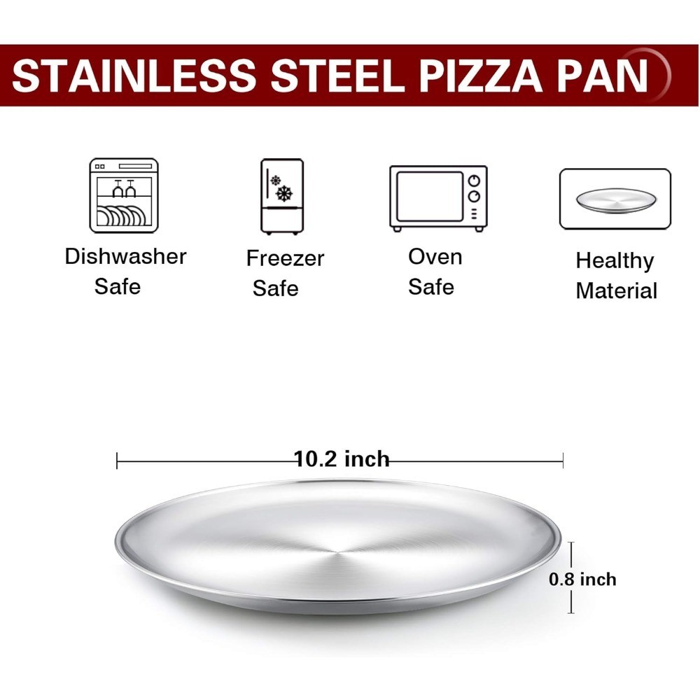 Stainless Steel Round Pizza Baking Pan 10 Inch Pizza Oven Tray Dishwasher Safe