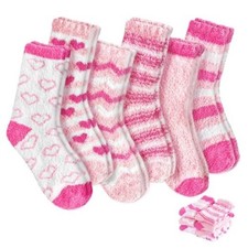 6 Pairs Womens Fuzzy Socks,Soft Warm Fluffy Slipper Socks,Thick Sleep Pink