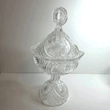 Hermann Hofbauer Crystal Compote Candy Dish With Lid Byrdes Vintage Engraved