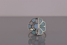 Sterling Silver Mosaic Blue Mother of Pearl Band Ring 925 Sz: 7