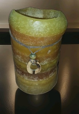 Pier1 Bohemian Candle With Hemp, Wooden Gem Charm Wick Intact 7x4.5'', 2lb