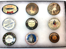 9-Vtg Pocket Celluloid Mirror Advertising Buttons