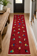 Hand Knotted Bird Runner Rug Wool Red Hallway...