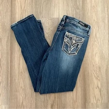 Vigoss Heritage Fit Straight Jeans S14 L34 Embroidered & Rhinestone Flap Pockets