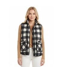 Woolrich Black  Gray Buffalo Plaid Zip Up Sleeveless Quilted Down Filled Vest M