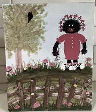 Hand Painted Original Black Girl Folk Art  On Canvas Board Signed By Artist