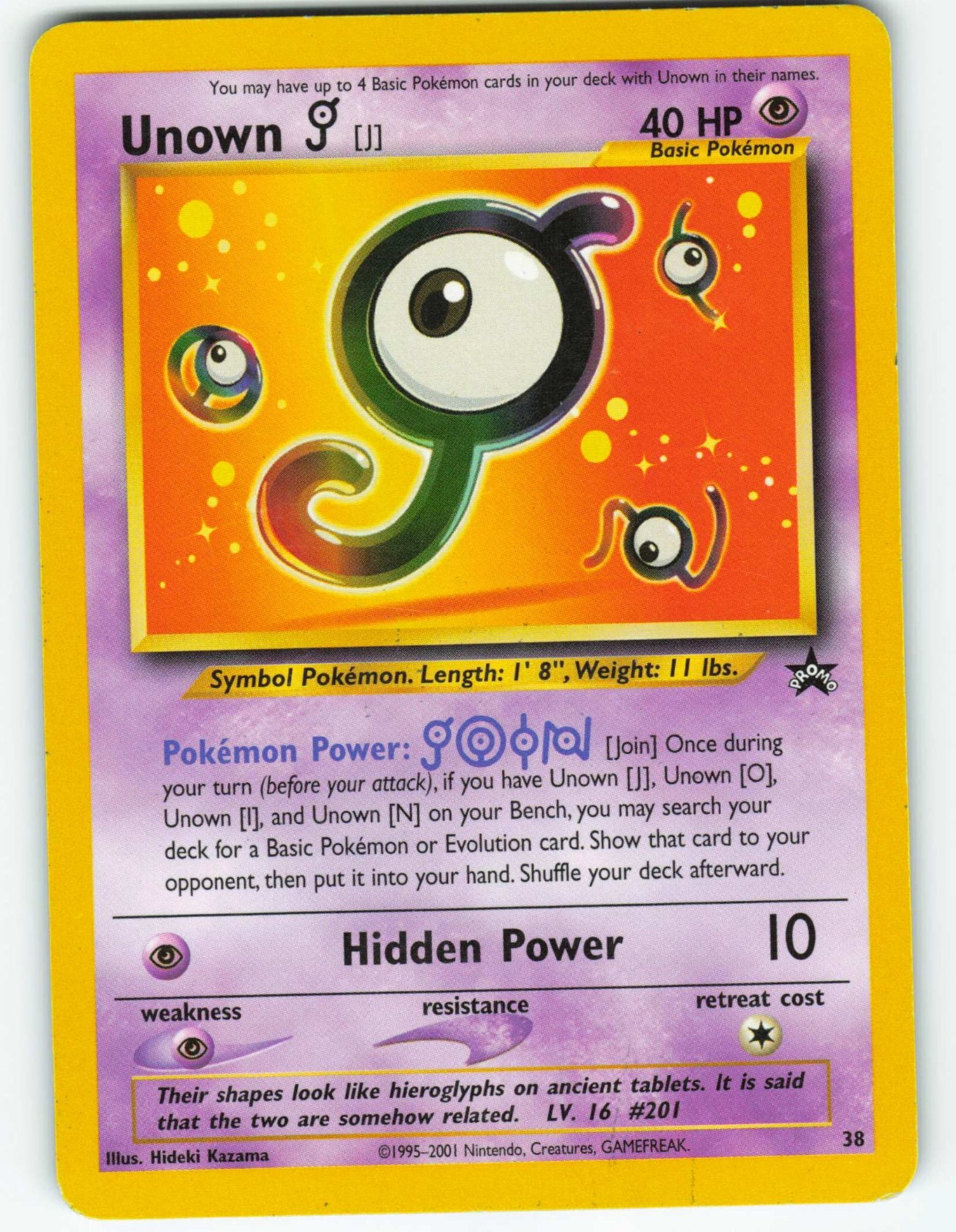 Unown J - 38/53 Wizards Black Star Promos - Pokémon TCG - 2001