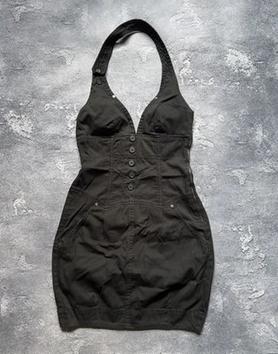 Vintage 00s Miss Sixty Y2K Gothic Button Up Halter Dress Size L